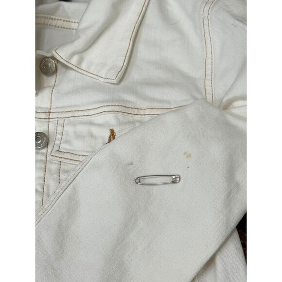 Veronica Beard Cara Cropped Denim Jean Jacket Ivory Off White Raw Hem Size S - Picture 7 of 15